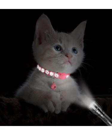 Taglory Reflective Cat Collar with Safety Clasp & Bell - 2-Piece Adjustable Kitten Collars (15-20cm) - Pink - Buy Online on GoSupps.com