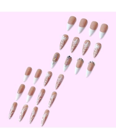 Kamize Stiletto Press on Fake Nails with Rhinestones and Flower Design - Full Cover Acrylic Bling False Nails for Women and Girls - Buy Online on GoSupps.com