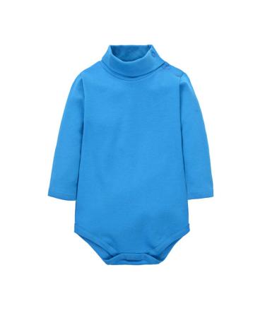 CuteOn Baby Boys Girls Solid Color Basic Turtleneck Cotton Bodysuit Jumpsuit Blue 24 Months 24 Months Blue