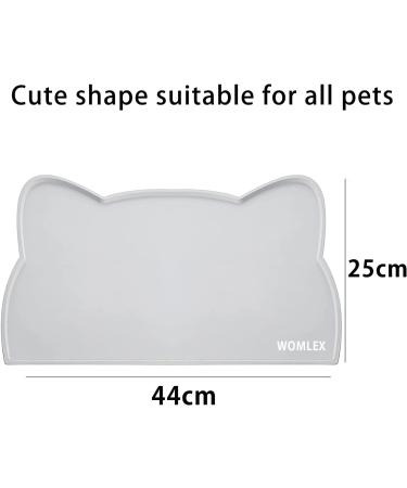 Womlex Silicone Dog & Cat Bowl Pad - Waterproof Non-Slip Cat Head Shaped Feeding Mat (Light Gray 44x25cm) - Ideal Underlay for Pet Bowls - Buy Online on GoSupps.com