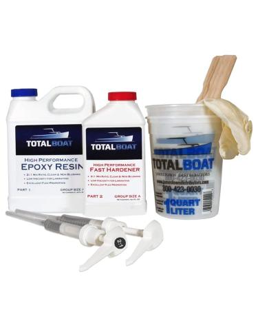 TotalBoat High Performance Epoxy Kit, Crystal Clear Marine Grade Resin and Hardener for Woodworking, Fiberglass and Wood Boat Building and Repair (Quart, Fast) Quart Fast