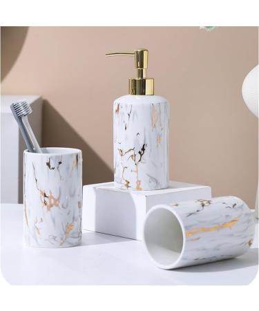 Shop Pochy Ceramic Marbling Bathroom Set - 4-Piece Light Gray Toilet Accessories | International Shipping Available - Buy Online on GoSupps.com