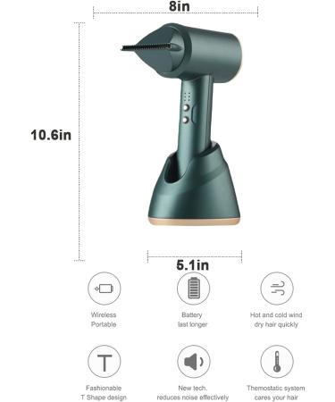 Cordless Hair Dryer with Nozzles Attachment 300 Watt 3 Speed / 3 Heat Settings Lithium Battery Rechargeable Hair Dryer for Travel Outdoor Camping - Buy Online on GoSupps.com