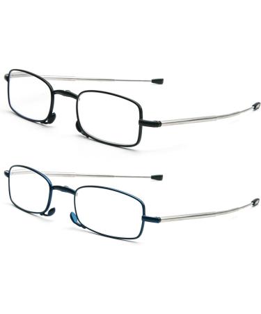 MMOWW Foldable Reading Glasses for Men & Women Telescopic Anti-Blue Light Zipper Keychain Black & Blue (+1.0) - Buy Online on GoSupps.com