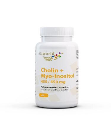 Pack of 3 Vita World Choline 450 mg + Myo-Inositol 450 mg 3 x 60 Capsule Choline Bitartrate Vegan Made in Germany