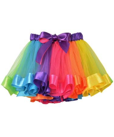 Nicute Women's Tulle Tutu Skirt Rainbow Layered Tutu Skirts Ribbon Elastic Dance Skirt Party Tutu Costume for Women and Girls Rainbow 1