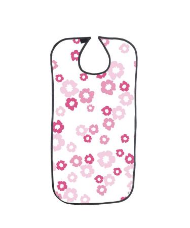 FUSHIDA Adult Bib Waterproof Bibs For Adults Adult Clothing Protector PVC Waterproof Layer and Cotton Cloth Material Elegant Mealtime Printing Flower Bibs(Pink Peach Blossoms FYH520-CA)