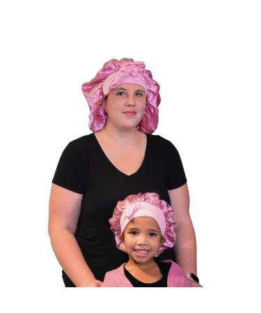 Mommy & Me Matching Satin Bonnets in Fuchsia - Sleep Hats for Adults and Kids - Buy Online on GoSupps.com