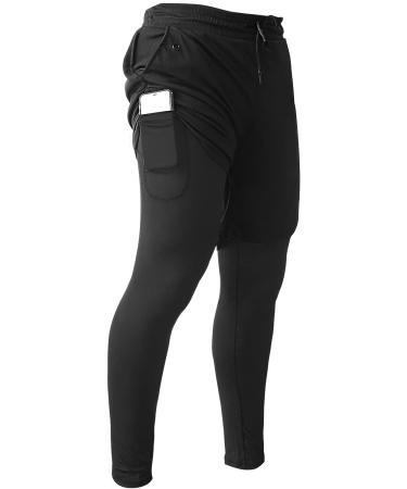 OEBLD Men's 2-in-1 Compression Running Workout Pants with Towel Loop - Large Black - Buy Online on GoSupps.com