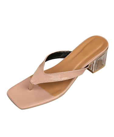 XTZYGLFD fashionable sandals for women in spring and summer chunky heel square toe area monochrome comfortable flip-flops casual style flip-flop sandals for women casual summer Khaki 6 UK