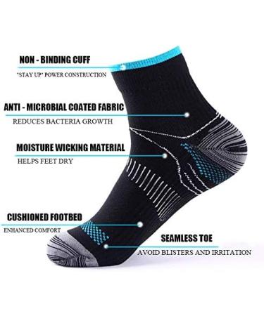 Johnda Compression Socks 6 Pairs for Men and Women - Plantar Fasciitis Arch Support, Foot Pain Relief, Heel Support - L-XL Black/Blue - Buy Online on GoSupps.com
