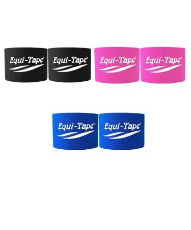 Equi-Tape Equine Classic 2 Color Pack (2 Black 2 Royal Blue 2 Pink) Tape for Muscle Pain Relief Joint Support & Stability Safe Lightweight & Waterproof Adhesive