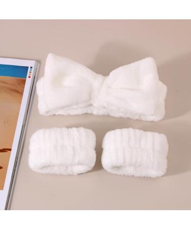 JSGHGDF 1set Elastic Women Shower Hairband & Wristband Cute Bowknot Plush Face Wash Hairband Home Makeup Headband Wristband Pink 3piece set - Buy Online on GoSupps.com