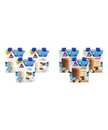 Atkins Creamy Cinnamon Swirl & Chocolate Banana Protein Shakes Bundle 15g Protein Low Glycemic 12 Count Each