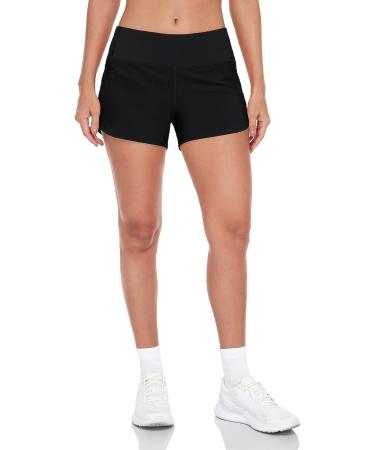 HeyNuts Women's Focus Running Shorts - Mid Waisted Athletic Shorts with Liner and Zipper Pocket - 4 Black - Buy Online on GoSupps.com
