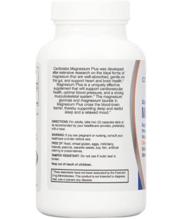 Cardiotabs Magnesium Plus - 200mg Magnesium Glycinate & Taurate Capsules - Blood Pressure, Heart, Brain, Sleep & Mood Support - 120ct - Buy Online on GoSupps.com