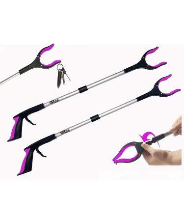 2- Pack 32 inch GrabRunner Folding Reacher Grabber Tool with Magnetic(Pink/Pink)