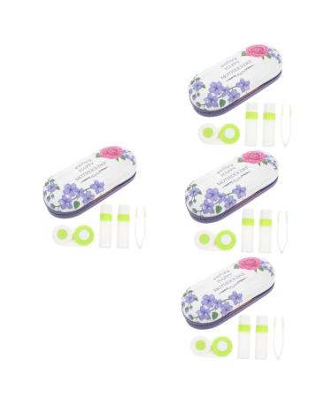 Solustrie 4 sentences double -layer glasses case pink sunglasses for women arm rails from leather travel tweezers Wear -resistant holder violet leather PU double layer contact lenses