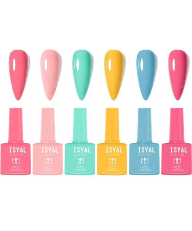 Rainbow Gel Nail Polish Set UV Gel Nail Polish Varnish 6 Colors Nude Pink Yellow Green Polish Nail Paint For DIY Nail Art Long-lasting & Smooth Finish