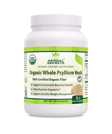 Herbal Secrets USDA Certified Organic Psyllium Husk 16 Oz- Vegan, Dairy Free, (Non-GMO), Gluten Free, no Sugar-Supports Intestinal & Digestive Health,Supports Healthy Weight Management* 1 Pound (Pack of 1)