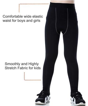 CVVTEE Boys Compression Pants - Black 12 | Kids Soccer Hockey Tights - Buy Online on GoSupps.com