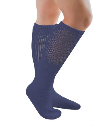 Comfort Finds Diabetic SwellSox - Breathable Cotton Socks - Loose Fitting Comfortable Sock Non Binding Top Design Improve Foot Circulation (Navy 6 Pair)