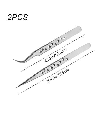 2-Piece Stainless Steel Pointed Eyelash Tweezers Set for Hair Removal - Straight and Curve Tip Tweezers for Eyebrow and Facial Lash - Precision Fine Point Tweezers - Buy Online on GoSupps.com