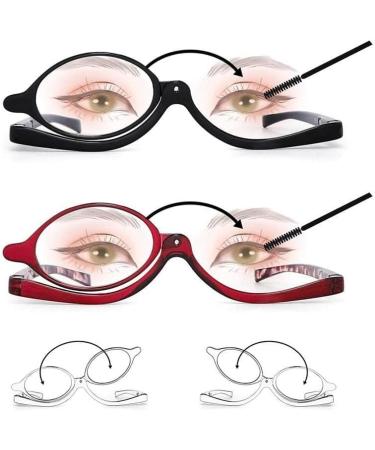 Clear Make Up Glasses Flip Up Lens Magnifying Eyeglasses Eye Makeup Glasses for Women (Black 1.0) Black 1.0 - Buy Online on GoSupps.com