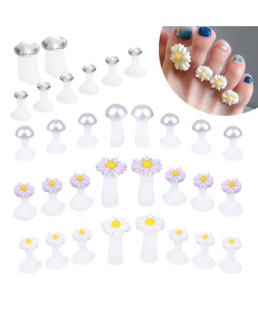 Toe Separators for Nail Polish, 4 Set Toe Spacers for Feet Apply Nail Polish During Pedicure (White Chamomile, Purple Chamomile, Water Drops, Pearls) Flower