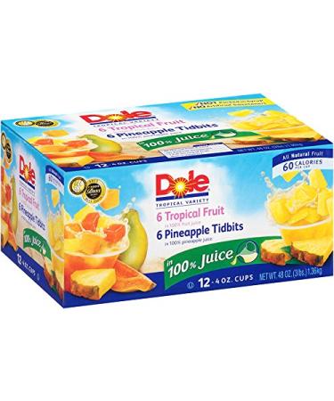 Dole Tropical Fruit and Pineapple Tidbits in 100% Fruit Juice, 4oz Cups (Pack of 12) - Buy Online on GoSupps.com