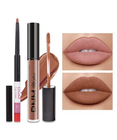 2pcs Matte Deep Rose-Beige Lip Liner and Lipstick Makeup Set,Nude matte Liquid Brown Lipstick 24H and Lip Liner Set Matt Liquid Lips Make Up Waterproof Long Lasting Lipstick Matte Kit(#25) L#25