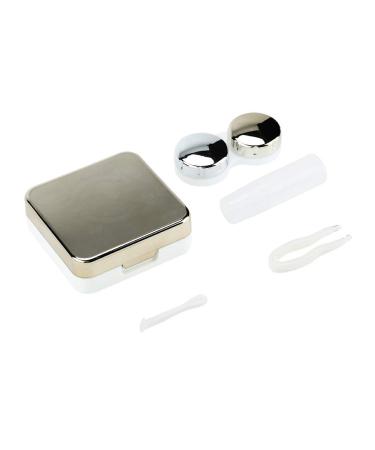 Contact lens container contact lens kit set reflective cover housing set reflective cover contact lens case set cute travel stage box (gold)