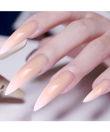 Allstarry 120pcs Extra Long Ombre French Fake Nail Natural Nude Stiletto Press on Nails - Full Cover Artificial Manicure Nail Tips for Women and Girls - Buy Online on GoSupps.com