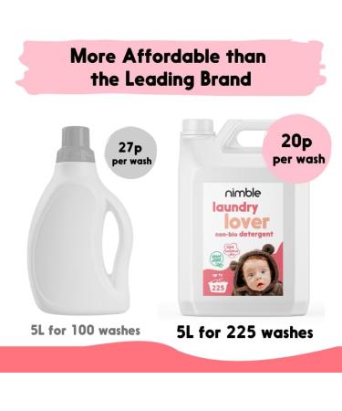 Nimble Non-Bio Laundry Washing Liquid Detergent Concentrated 5L | Plant-based washing liquid | Vegan Friendly Allergen Free laundry detergent made for sensitive skin | 225 WASHES 5 Litre - Buy Online on GoSupps.com