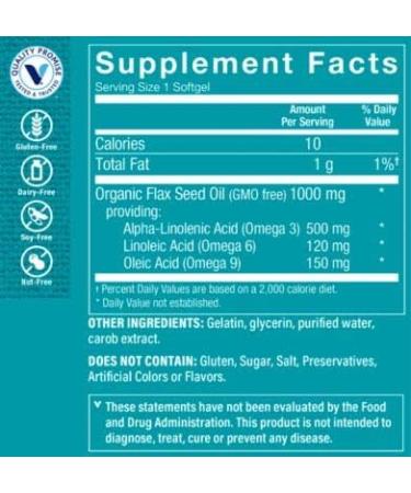 Certified Organic Flax Seed Oil 1000MG Softgels - Cardiovascular Support, Unrefined & Pesticide Free - Buy Online on GoSupps.com