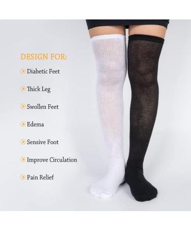 Athlemo 2 Pair Women Bamboo Diabetic Over Knee Cushioned Socks White (4-Pack) | Non-Binding Circulation Socks - Buy Online on GoSupps.com