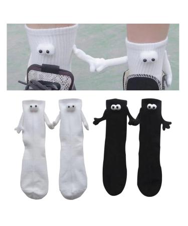 HFINGAQEX Funny Magnetic Suction 3D Doll Couple Socks Couple Holding Hands Socks Comfortable Doll Eyes Couple Socks Black White Sweet Doll Couple Socks Cartoon Lovely Magnetic Couple Socks 2 pair E