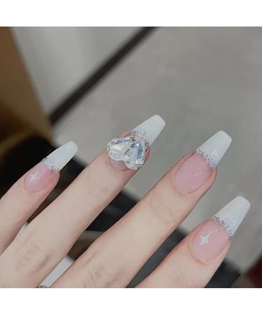Sethexy Long White Ballerina False Nails - Rhinestone French Coffin Acrylic Tips | 24 Pack for Women & Girls - Buy Online on GoSupps.com