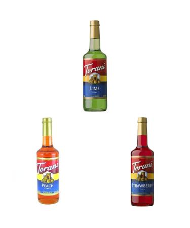 Torani Lime Flavour Syrup 750 Milliliter & Torani Peach Flavor Syrup 750ml & Torani C-34016 Syrup Strawberry 750 Milliliter (Pack of 1) Syrup+ Peach Syrup+ Syrup Strawberry