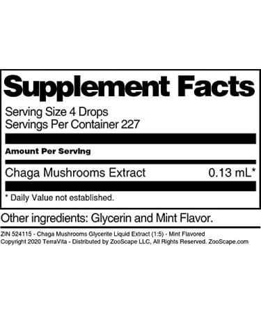 Chaga Mushrooms Glycerite Liquid Extract (1:5) - Mint Flavored (1 oz ZIN: 524115) - Buy Online on GoSupps.com