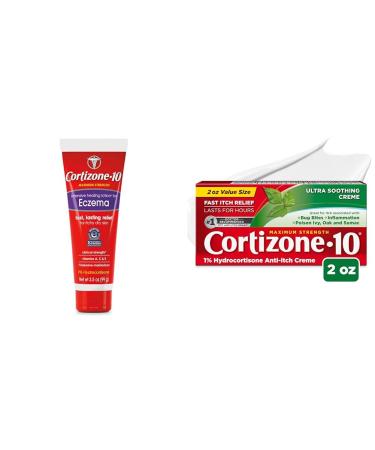 Cortizone 10 Maximum Strength Intensive Healing Eczema Lotion (3.5 oz.) and Ultra Soothing Anti-Itch Cream (2 oz.) Bundle No Flavor + Ultra Soothing Anti-Itch Cream 3.5 Ounce + 2 Ounce