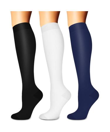 Sunfeeling 6 pairs of compression stockings for women and men blood circulation 20 30 mmHg is the best support for running athletics sports A6-black/white/Marineblau S-M