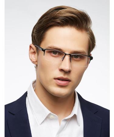 Blue Light Glasses for Men | Semi Rimless Rectangular Gaming Eyeglasses | UV400 Anti-Glare Protection | Comfortable Black Metal Style - Buy Online on GoSupps.com