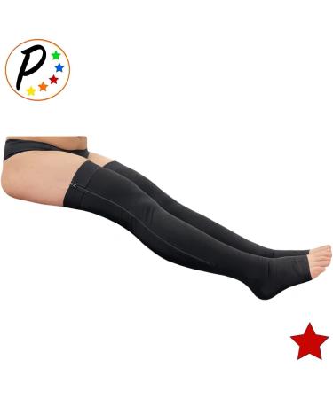 Presadee Thigh High Open Toe Compression Leg Sleeve with YKK Zipper - 20-30 mmHg Firm Compression (Black, Size 0) - Buy Online on GoSupps.com