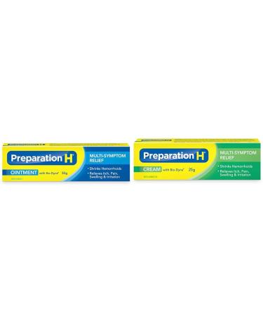 Preparation H Multi-Symptom Hemorrhoid Treatment Ointment with Bio-Dyne 50g Tube & Multi-Symptom Hemorrhoid Treatment Cream with Bio-Dyne 25g Tube