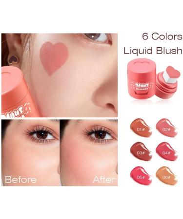 Stamp Liquid Blush Heart Shaped Applicator Natural Long Lasting Blush - 6 Colors for a 3-Dimensional Cute Look (1) - Buy Online on GoSupps.com