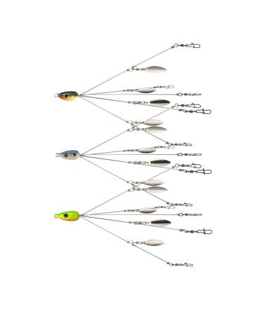 HCHinn Alabama Rig for Bass Fishing Lure Bait 5 Arms Umbrella A-Rig Swimbait with 4 Willow Leaf Blades for Trout Perch Walleye Freshwater / Saltwater Boat Trolling and More 3pcs ( 1 Blue+1gold +1green)