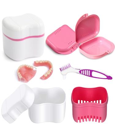 Prosthesis Box Denture Box Dnand Cleaning Baths Denture Bath Etui With Prostheses Cleaner Bushes Korb Prozosa Warrowers Warrder For wrong teeth Storage Cleaning pink pink prosthesis case