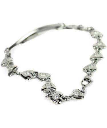 Custom Engraved Medical Bracelet | 316L Stainless Steel with Hearts & Cubic Zirconia | 8.5 Inch Wrist Size - Buy Online on GoSupps.com