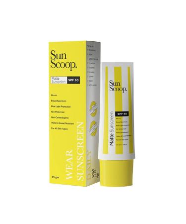 Matte Sunscreen Cream SPF 60 PA+++ No White Cast For Dry Oily and Normal Skin Types Matte Finish Ultra-Lightweight & Quick-Absorbing Water & Sweat Resistant For Women and Men 45 gm